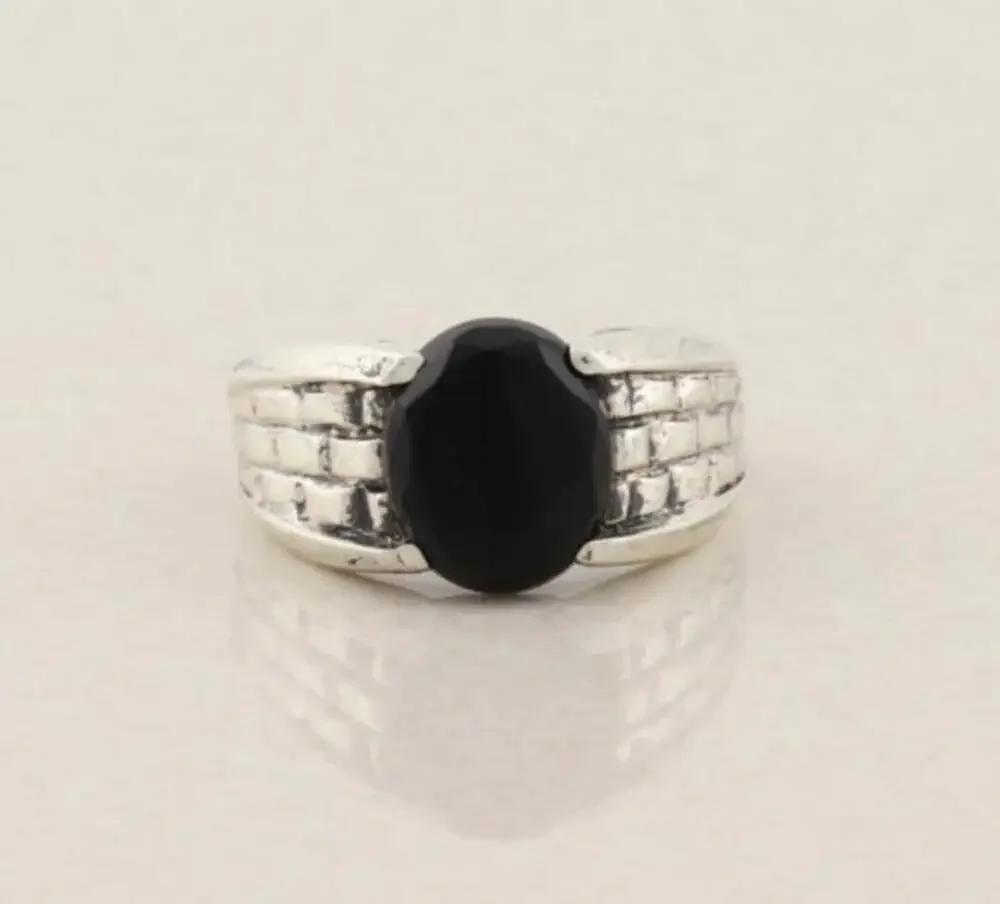Men's Sterling Silver Natural Onyx Ring Size 10 3/4